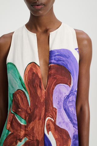 Sleeveless Printed Linen Maxi Dress | Rainbow Flames