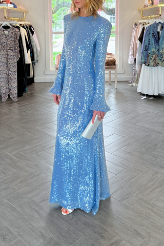 Sequin Flare Sleeve Maxi Dress | Sky Blue