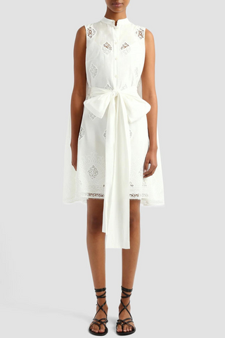 Sleeveless Volume Hem Short Dress | White