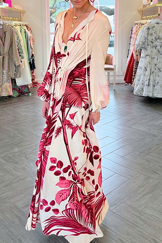 Elone Pictorial Palms Silk Dress | Palms Pink