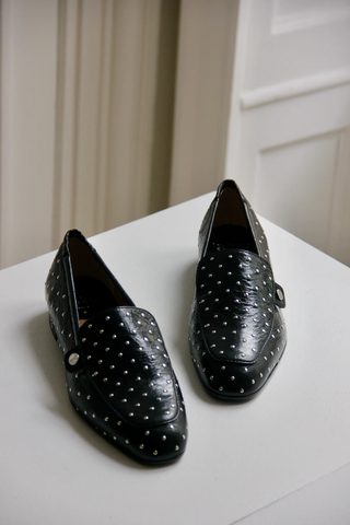 Angela Loafers | Black Leather with Studs