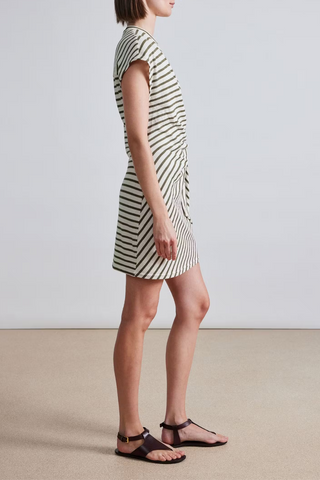 Nina Cinched Mini Dress | Cream & Olive Stripe