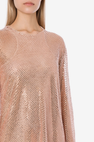 Rhinestone Net Mesh Mini Dress | Pink