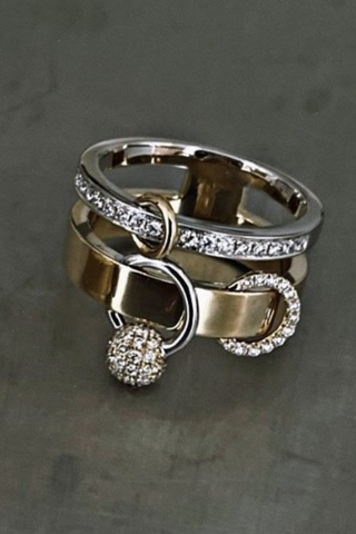 Double Piercing 14k Gold Ring w/ Diamonds