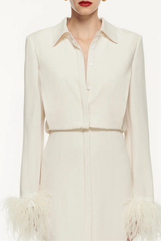 Long Sleeve Satin Crepe Shirt Maxi Dress | Cream