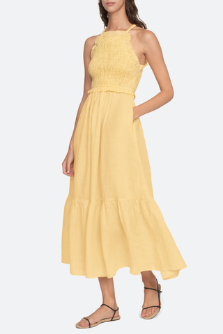 Cole Smocked Ramie Midi Dress | Yellow