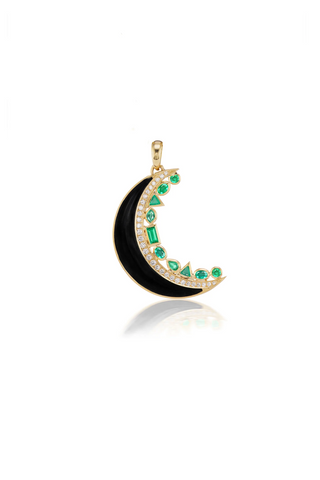 Crescent Moon Inlay Pendant | Onyx and Emerald