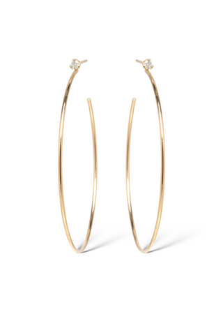 Gold Hoops with Prong Set Diamonds