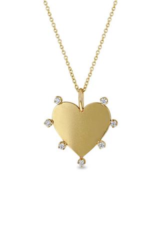 Gold Medium Heart Necklace w/ 7 Diamonds