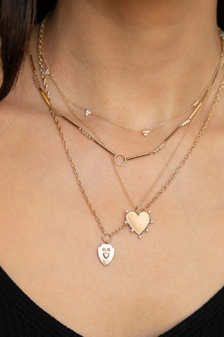 Gold Medium Heart Necklace w/ 7 Diamonds