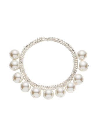Crystal Mesh Collar Necklace with Pearls | Silver