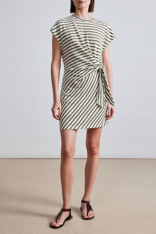 Nina Cinched Mini Dress | Cream & Olive Stripe