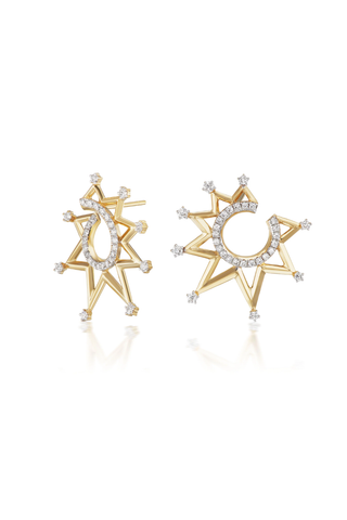 Starburst Crescent Earrings | Gold and Diamond
