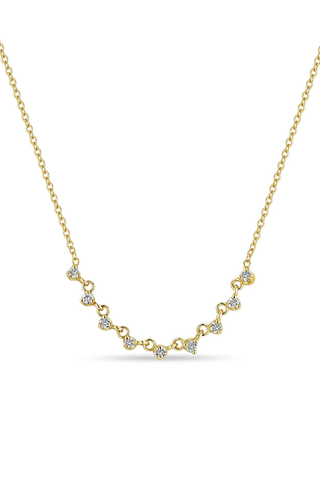 Gold 9 Linked Prong Set White Diamond Necklace