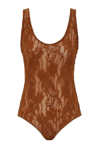 Lace Scoop Bodysuit | Camel