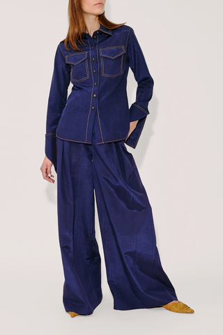 Wide Leg Pleat Pleat Pants | Blueberry