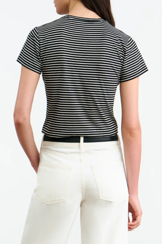 Lana Crewneck Tee | Black/Ivory Stripe
