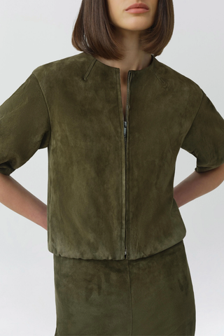 Austyn S/S Zip Up Suede Jacket | Sea Turtle