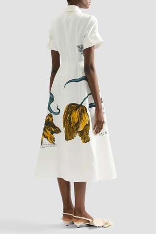 Floral Print Cotton Faille Midi Dress | Etched Tulip Bronze