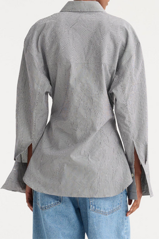 Crushed Checked Shaped Shirt | Mini Grey Check