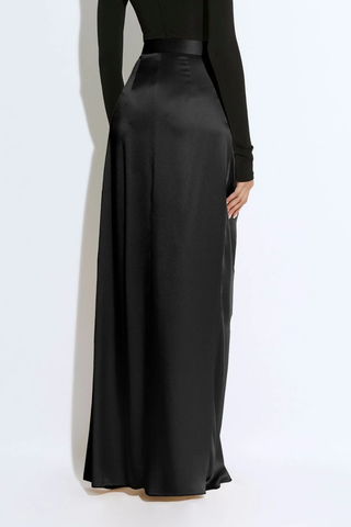 Satin Wrap Maxi Skirt | Black