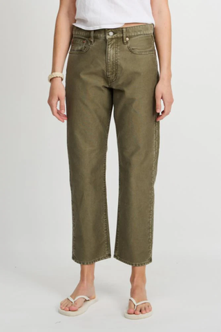 Lindsay Slim Boyfriend Pant | Olive Green Bedford Cord