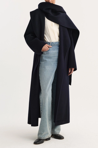 Signature Double-Faced Scarf Coat | Navy