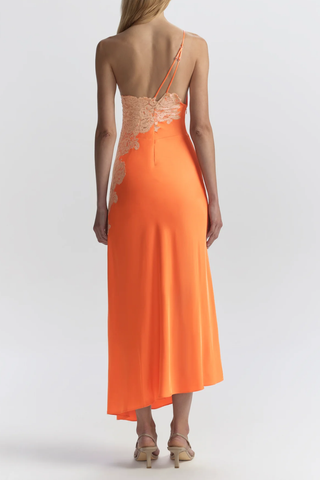 Lou Satin and Lace Midi Dress | Vivid Orange/Pale Blush