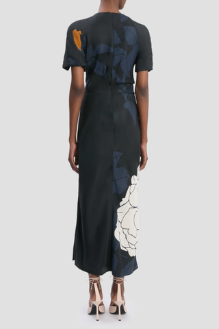 Split Hem Midi Dress | Dark Navy Floral