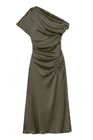 Joanna Asymmetrical Shoulder Midi Dress | Sea Turtle