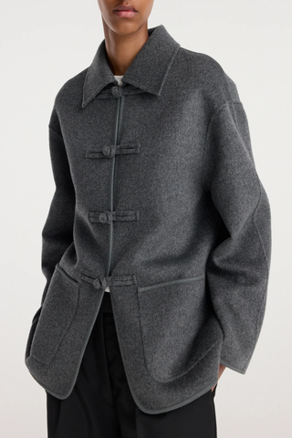 Double-Faced Wool Pankou Closure Jacket | Dark Grey Melange