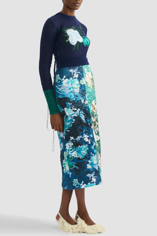 Floral Detail Open Stitch Cropped Jumper | Navy