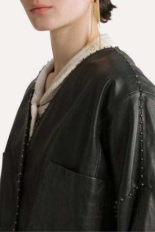 Beaded Nappa Leather Kimono Jacket | Petrole
