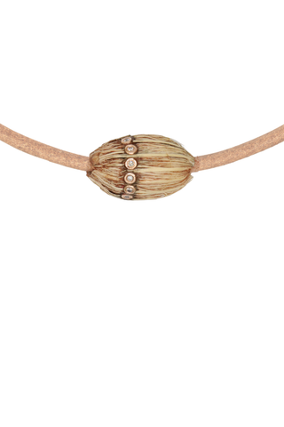 L Coquito Bead with Brilliant Diamonds on Leather Cord