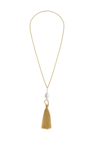 Sculpture Necklace with Fringes and Pearl | Oro
