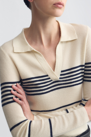 Lucille Multi Stripe Polo | Ivory/Navy Stripe