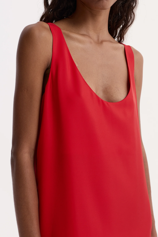Silk Scoop-Neck Dress | Red