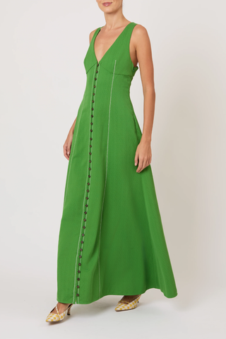 Row, Row, Row Your Buttons Dress | Grass Green