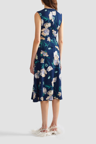 Floral Ponte Sleeveless Midi Dress | Belle Epoque Poppy Navy