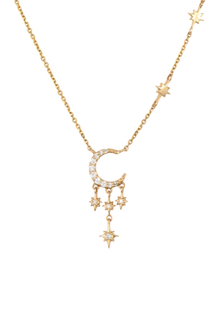 Night Sky Moon And Stars Delicate Necklace