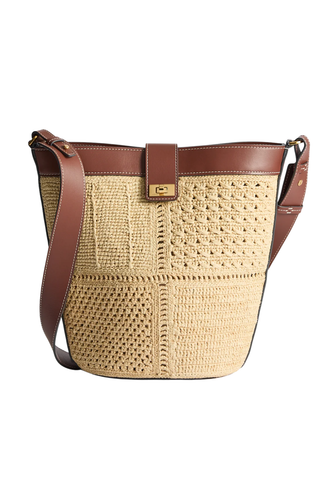 Raffia Patchwork Bucket | Natural