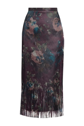 Floral Fringe Jacquard Pencil Midi Skirt | Fonteyn Rose Burgundy