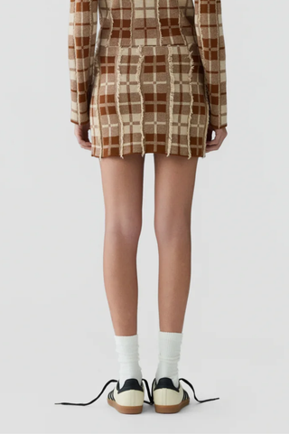 Fringe Plaid Mini Skirt | Burnt Sienna/Sandstone