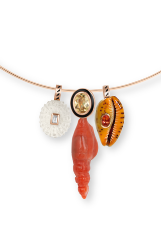Petite Natural Cowry Shell | Oval Orange Sapphire