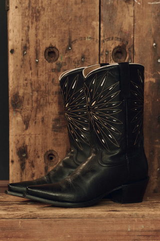 The Southwest Cowboy Boot | Black W/ Gold Sunburst