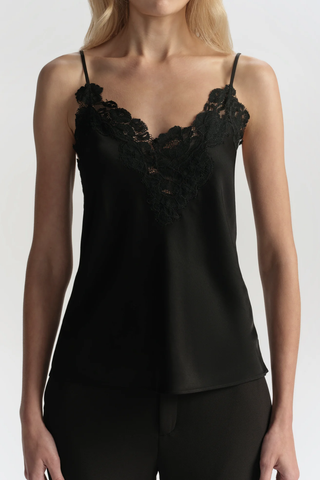 Hana Satin and Lace Camisole Top | Black/Black