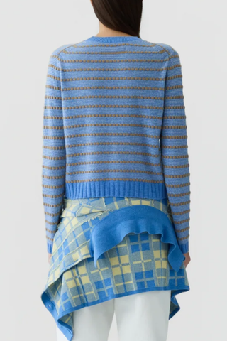 Pebble Stripe Shrunken Crew Sweater | Delft Blue Combo
