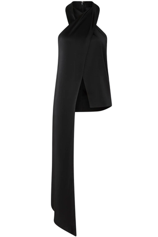 Lightweight Satin Halterneck Sash Top | Black