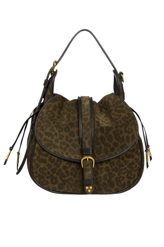 Gildas Shoulder Bag | Imprimé Léopard Kaki Split Suede