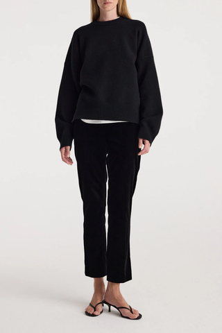 Cigarette Leg Velvet Tailored Trousers | Black